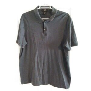Calvin Klein Polo Shirt Mens L Large Slate Blue CK Logo Cotton Casual
